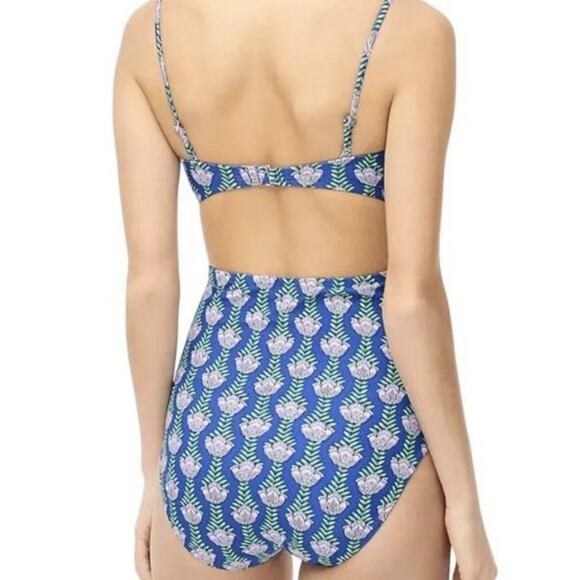 J. Crew Factory Blue Once Piece Cut Out Strapless Swimsuit Size M Flora Bandeau - Picture 7 of 12